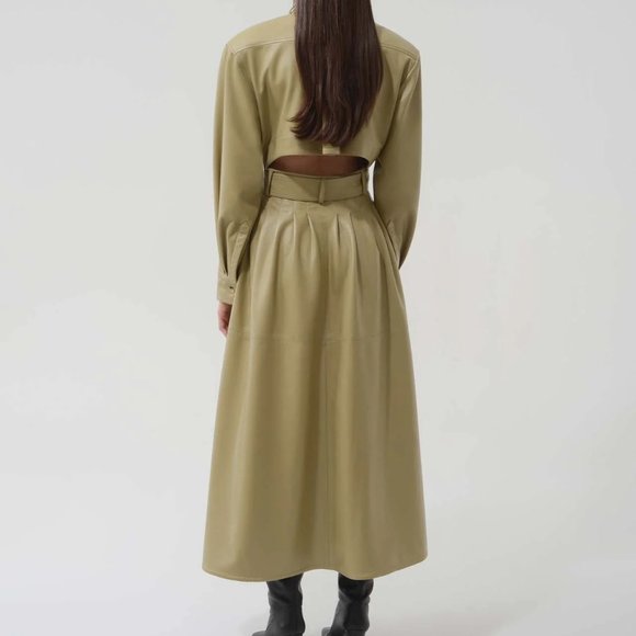 💙 HOST PICK 💙 OATMEAL MATERIEL TBILISI ECO LEATHER OPEN BACK DRESS - Picture 3 of 4